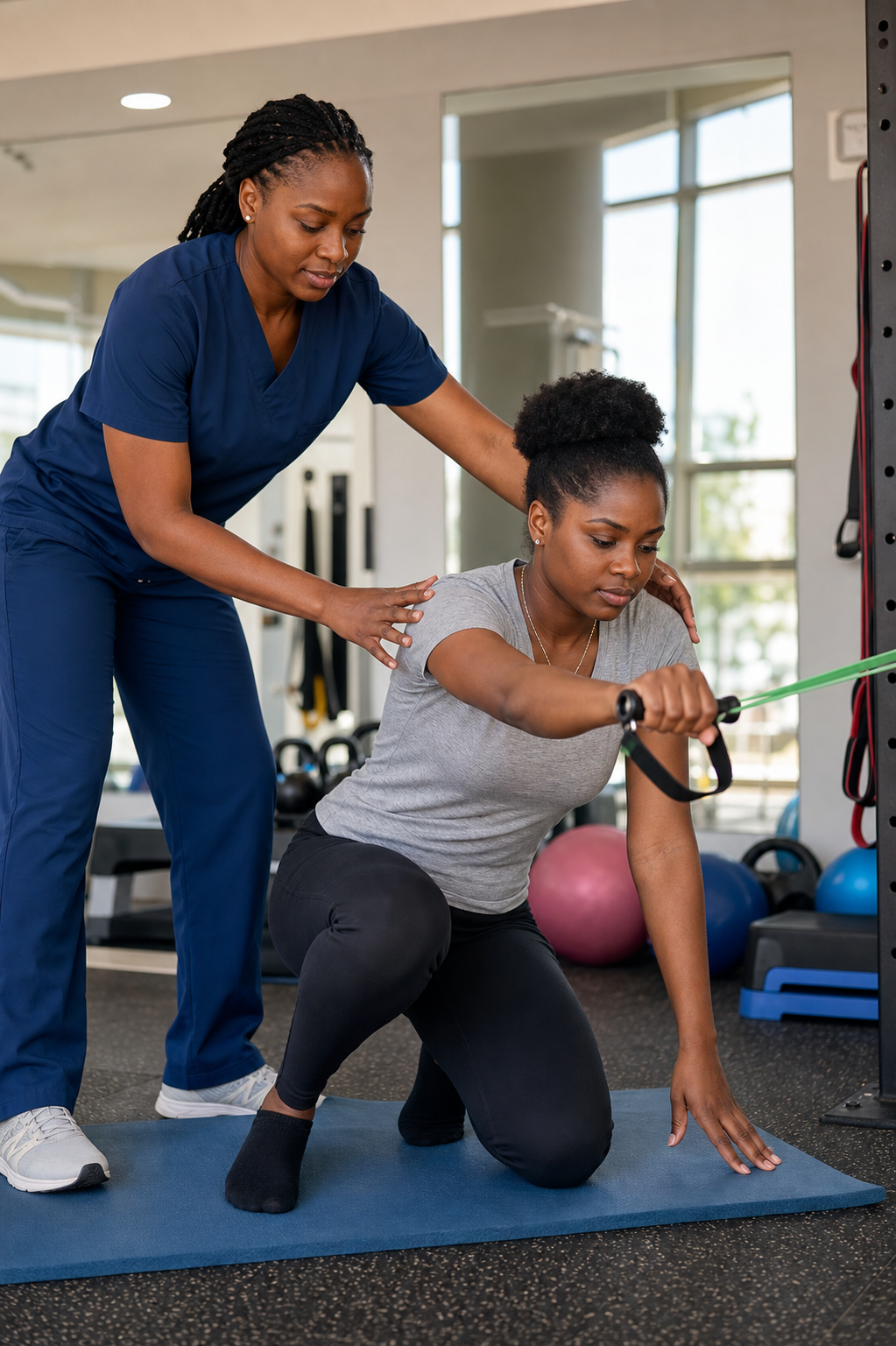 Nigerian physiotherapist coaching clinical strength training